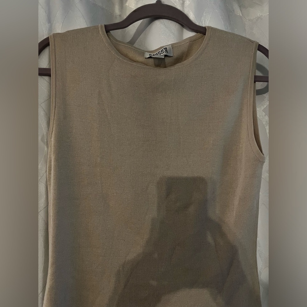 Chico's Design Size 2 Stone Ribbed Sleeveless Sweater Blouse